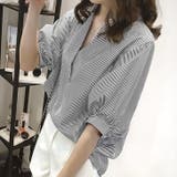 ブラック | 【17549】バルーンスリーブストライプブラウス	 | SneepDip