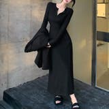 ブラック | 【17576】ふんわり柔らかリブワンピース	 | SneepDip