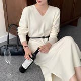 ホワイト | 【17600】ベルト付きニットワンピース	 | SneepDip