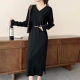 ブラック | 【17600】ベルト付きニットワンピース	 | SneepDip