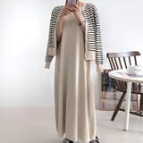 ベージュ | 【17607】ボーダーカーデ＆ワンピース	 | SneepDip