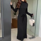 ブラック | 【17627】フリルヘムニットワンピース | SneepDip