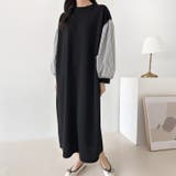 ブラック | 【17647】スリーブ切り替えワンピース	 | SneepDip