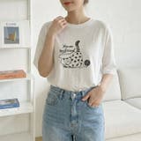 ホワイト | 【17662】手描き風ネコイラストTシャツ	 | SneepDip