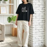 ブラック | 【17662】手描き風ネコイラストTシャツ	 | SneepDip