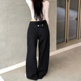 ブラック | 【6144】バックベルトワイドパンツ	 | SneepDip