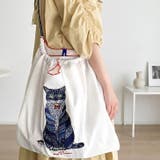 ホワイト | 【7264】キャット刺繍エコバッグ	 | SneepDip