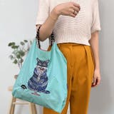 ブルー | 【7264】キャット刺繍エコバッグ	 | SneepDip