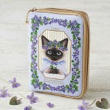 パープル | 【7311】猫とお花のブック型ポーチ	 | SneepDip