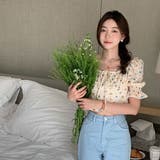 【赤字覚悟!処分セール】トップスブラウスパフスリーブスクエアネック花柄オシャレ | 17kg | 詳細画像4