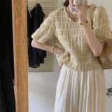 トップス春夏ブラウスパフスリーブⅤネックボーダー柄可愛いオシャレきれいめ韓国ファ… | 17kg | 詳細画像7 