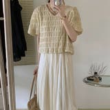 トップス春夏ブラウスパフスリーブⅤネックボーダー柄可愛いオシャレきれいめ韓国ファ… | 17kg | 詳細画像3 
