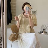 トップス春夏ブラウスパフスリーブⅤネックボーダー柄可愛いオシャレきれいめ韓国ファ… | 17kg | 詳細画像5 