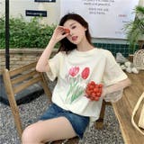 ベージュ | 【赤字覚悟！処分セール】トップスＴシャツ半袖カジュアル花柄ロゴオシャレ | 17kg