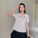 ベージュ | 【赤字覚悟!処分セール】トップス刺繍シャツブラウスパフスリーブⅤネックオシャレ | 17kg