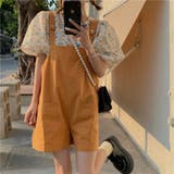 オレンジセットアップ | オールインワンパンツ+トップス2点セットサロペット花柄ブラウス | 17kg