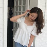 ホワイト | トップスブラウススクエアネックパフスリーブウエストマークオシャレ | 17kg