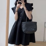 ブラック | 【赤字覚悟!処分セール】ワンピースひざ丈Ⅴネックノースリーブカジュアルフリルオシ… | 17kg