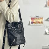ユニセックス☆ダーク スタッズ ライダース バケット ショルダーバッグ | 17kg | 詳細画像6