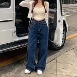 甘辛系ガールズ☆ハイウエスト ボタン ワイド ストレート デニムパンツ | 17kg | 詳細画像8