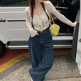 甘辛系ガールズ☆ハイウエスト ボタン ワイド ストレート デニムパンツ | 17kg | 詳細画像12