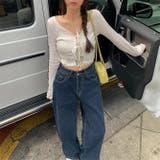 甘辛系ガールズ☆ハイウエスト ボタン ワイド ストレート デニムパンツ | 17kg | 詳細画像14