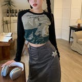 ブラック | 甘辛系ガールズ☆クルーネック 長袖Tシャツ クロップド丈 | 17kg