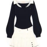 2025秋☆バイカラー襟付き トップス + プリーツスカート 2点セット | 17kg | 詳細画像2