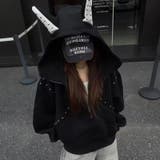 2025秋☆甘辛系ガールズ☆パッチワーク スタッズドーベルマンイヤーフーディー | 17kg | 詳細画像14