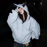 グレー | 2025秋☆甘辛系ガールズ☆パッチワーク スタッズドーベルマンイヤーフーディー | 17kg