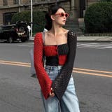 レッド | 2025秋☆甘辛系ガールズ☆ノースリーブ薄手ニット メッシュ風カーディガン | 17kg