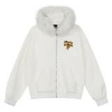 ホワイト | 2025秋☆ユニセックス☆パーカー 刺繍入りボア襟 ジップアップアウター | 17kg
