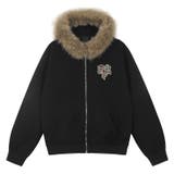 ブラック | 2025秋☆ユニセックス☆パーカー 刺繍入りボア襟 ジップアップアウター | 17kg