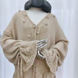 ベージュ | 甘辛系ガールズ☆Vネックレースリボンニットカーディガン | 17kg