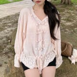 ピンク | 甘辛系ガールズ☆Vネックレースリボンニットカーディガン | 17kg