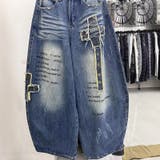 ユニセックス☆ロゴプリントダメージワイドデニムパンツ | 17kg | 詳細画像3