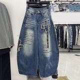 ユニセックス☆ロゴプリントダメージワイドデニムパンツ | 17kg | 詳細画像6