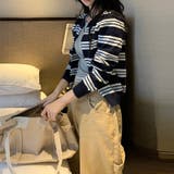 甘辛系ガールズ☆クルーネック配色ボーダー長袖ウール混ニットカーディガン | 17kg | 詳細画像7