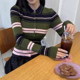 甘辛系ガールズ☆魅力的で大人可愛い配色ストライプ襟付きショートニットジャケット | 17kg | 詳細画像2
