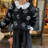 ブラック | 甘辛系ガールズ☆甘くて優しい花柄ジャカードニットカーディガン | 17kg