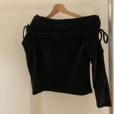 ブラック | 甘辛系ガールズ☆厚手リブコーデュロイ調 オフショルダーリボン付きトップス | 17kg