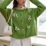 ダークグリーン | 甘辛系ガールズ☆細見え重刺繍クルーネックウールニットカーディガン | 17kg
