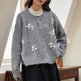 グレー | 甘辛系ガールズ☆細見え重刺繍クルーネックウールニットカーディガン | 17kg