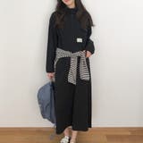 ブラック | ゆるカワコーデ☆配色スタンドネックスウェットワンピース | 17kg