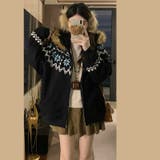 ネイビー | ゆるカワコーデ☆フェアアイル柄プリントフード付き裏起毛スウェット | 17kg