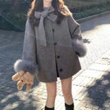 ゆるカワコーデ☆グレーウールコートミドル丈蝶結びケープコート | 17kg | 詳細画像12