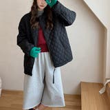 ブラック | ゆるカワコーデ☆菱形キルティング中綿ジャケット | 17kg