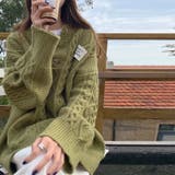 ゆるカワコーデ☆ミディ丈 レトロ編みVネックセーター | 17kg | 詳細画像1 