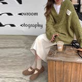 ゆるカワコーデ☆ミディ丈 レトロ編みVネックセーター | 17kg | 詳細画像15 