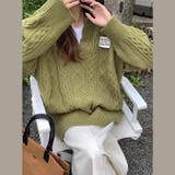 ゆるカワコーデ☆ミディ丈 レトロ編みVネックセーター | 17kg | 詳細画像3 